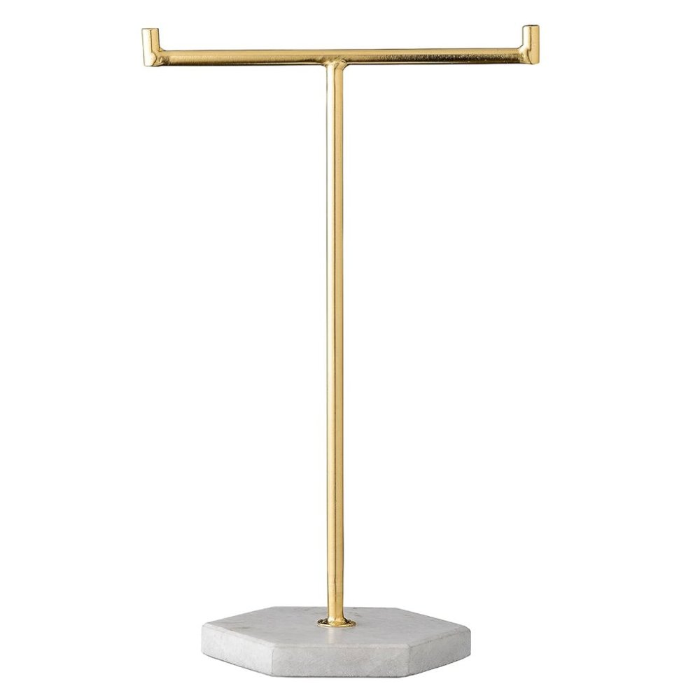 Bloomingville Small Metal Jewelry Stand with Gold Finish and White Marble Base